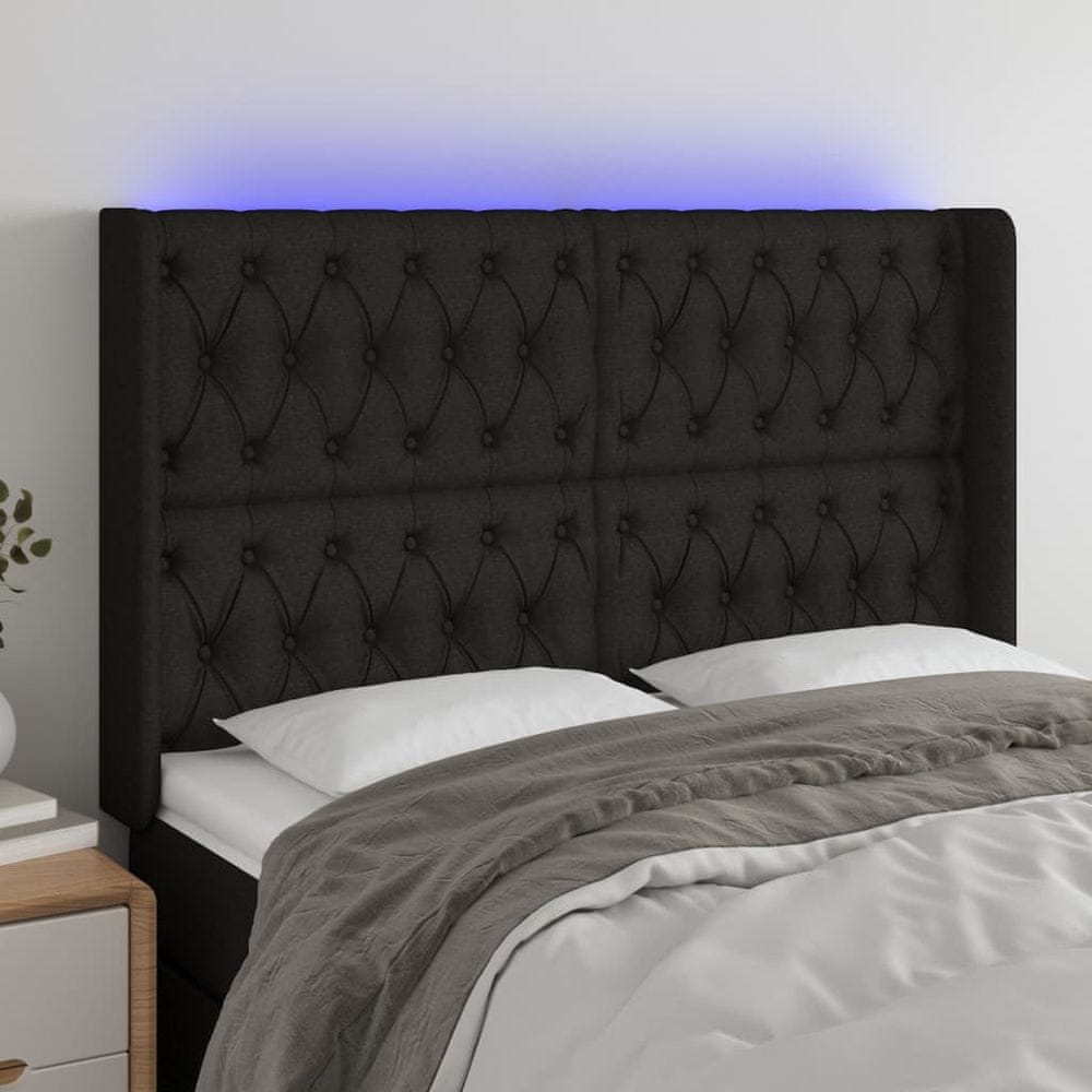 Vidaxl Čelo postele s LED čierne 163x16x118/128 cm látka